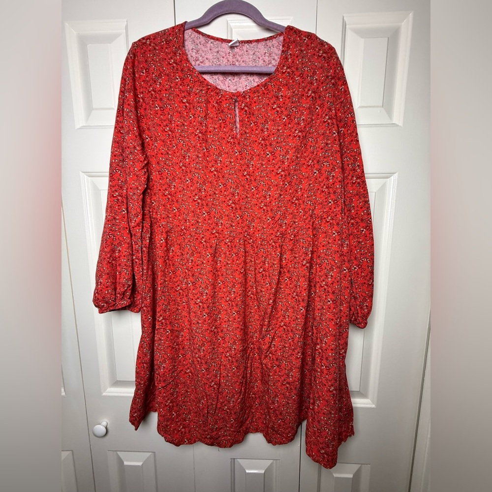 Old Navy Women's Ditsy Floral Print‎ Long-Sleeve Keyhole Swing Dress